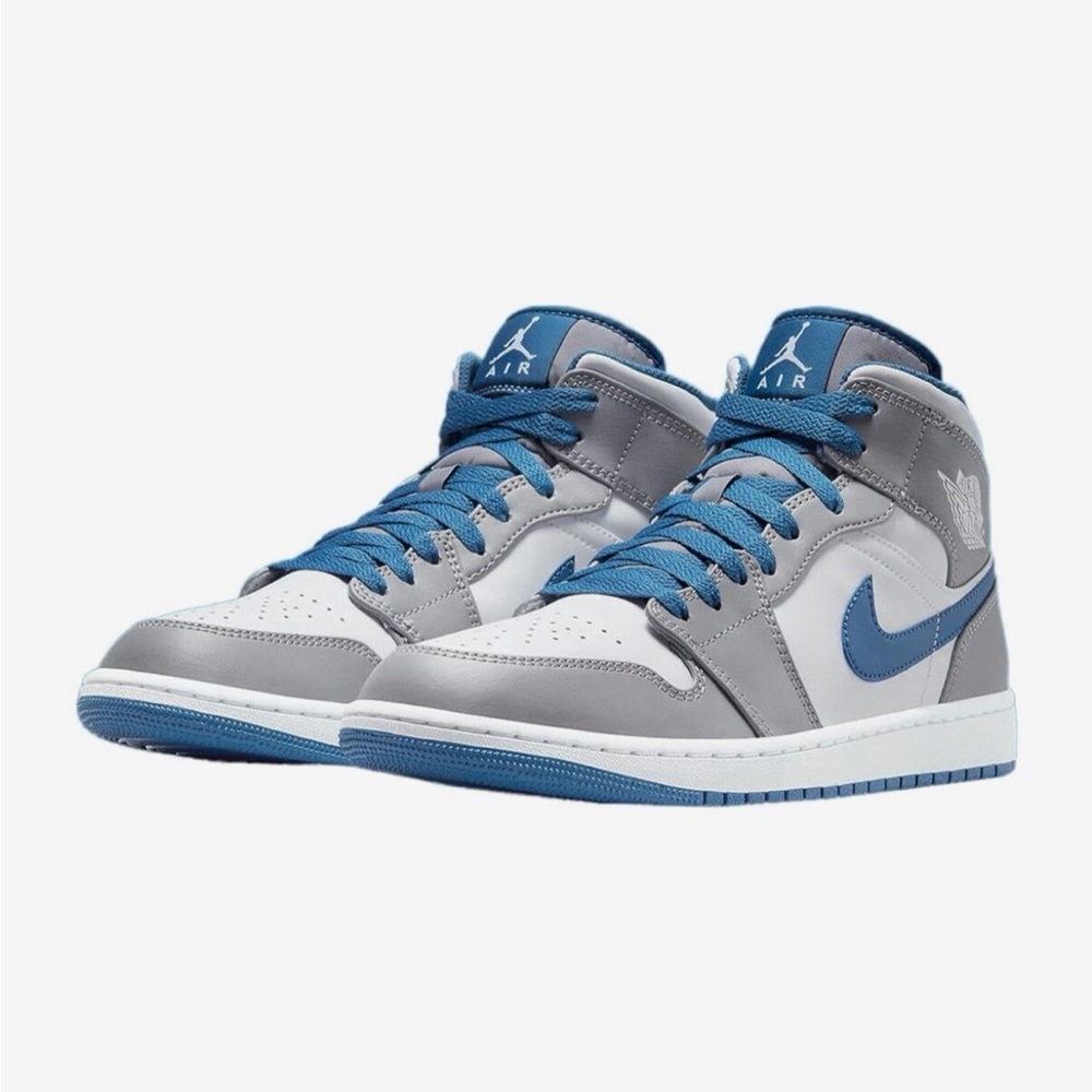 Air Jordan 1 Mid High-Top Sneakers Cement Grey/White -True Blue Youth Size 6.5Y